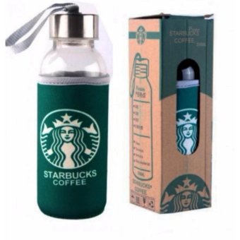 Botol Kaca / Tumbler / Glass Bottle Starbucks Air Minum Panas Dingin + Sarung Logo Starbucks