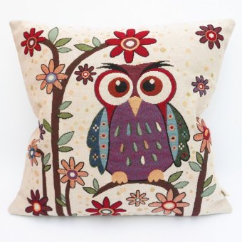 Uniifurn Decorative Square Throw Pillow Cover Pillowcase Cushion Cover 20x20 Inches 50cm x 50cm, Jacquard Cute Owl on Both Sides (Single Owl)