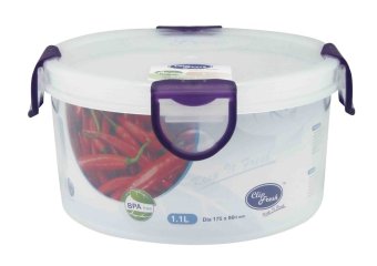 Clip Fresh Plastic Round Food Storage 1.1L - Transparan/Lid Violet