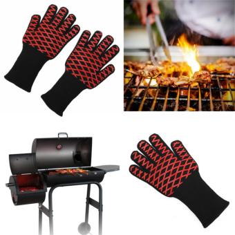Abusun New Heat Resistant thick Silicon Kitchen Barbecue Oven BBQ Grill Glove Long Extreme Heat For Extra Forearm Protection Glove - intl