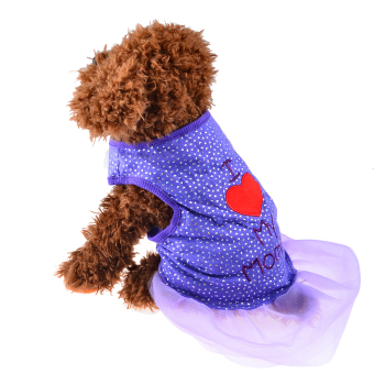 360DSC I Love My Mommy Dots Print Vest Princess Dress Puppy Dog Pet Cloth Lace Skirt Apparel - Violet/L (Intl)
