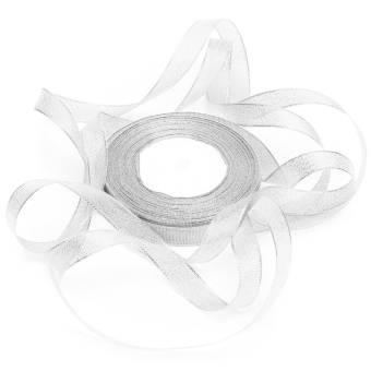 Organza Metallic Glitter Ribbon Tape Wedding Party Ribbon DIY Gift Wrapping Belt Sewing Fabric DIY 12mm Widths Silver- intl