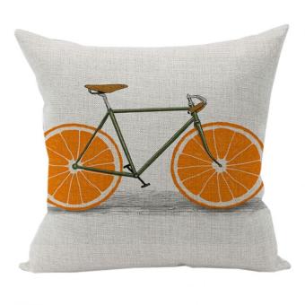 Nunubee Bicycle Cotton Linen Home Square Pillow Decor Throw Pillow Case Sofa Cushion Cover Orange Wheels