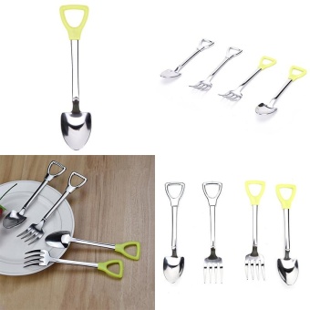 Spade Shape Spoon Stainless Steel Long Handle Stirring Spoon Fork Tool Green Fork - intl