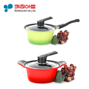 [Seni dapur panci set] dua tangan Pot 16 cm + satu tangan Pot 18 cm/logam dicor/keramik/memasak lapisan panci/wajan/panci Korea nomor satu
