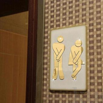 3D Mirror Toilet Man Women Decor Removable Decal Vinyl Art Wall Sticker Decor Gold A - intl
