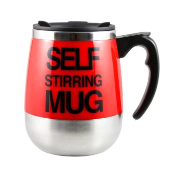 Oval Stainless steel Mug automatic stirring mug Automatic stirring 350ml with lid Handle button design Keep warm red - intl