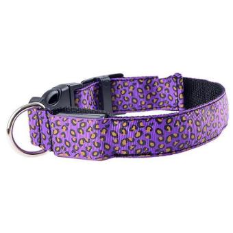 Ai Home Pet Dog Safety LED Flashing Collar Leopard Print L Purple