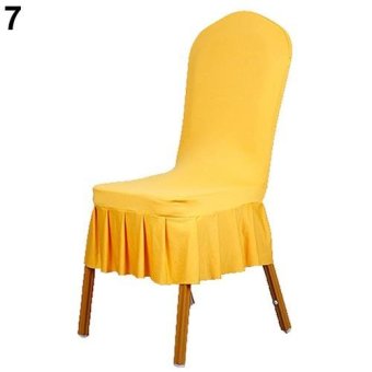 Broadfashion Pleated Skirt Chair Cover Spandex Flat Front Wedding Party Banquets Home Decor (Yellow) - intl