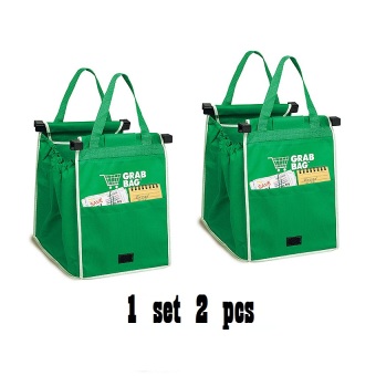 Paling Laku Grab Bag isi 2 Pcs/set - Kantong belanja dengan Penyangga Trolley- Hijau