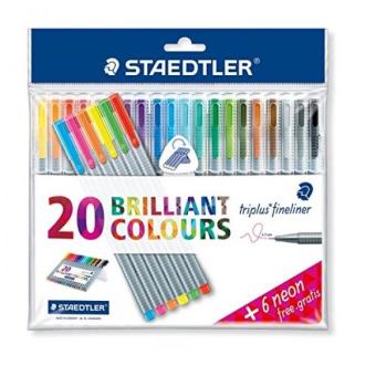 Triplus Fineliner \"26-Piece Bonus Pack\" Pens by Staedtler, 0.3mm, Metal Clad Tip, 26/PK (20 + 6 Neon Colors), Assorted