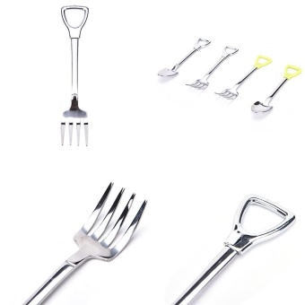 Spade Shape Spoon Stainless Steel Long Handle Stirring Spoon Fork Tool Silver Spoon - intl