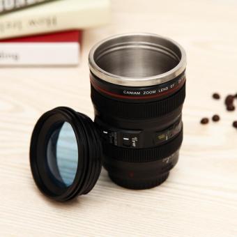 Creative Black and White Stainless Steel Insulation Coffee Water Glass Six Generation Camera Lens Cup - intl