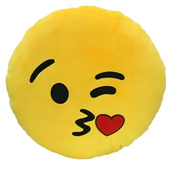 360WISH Cute Cartoon Creative QQ Expression Emoji Emoticon Yellow Round Face Cushion Pillow Throw Pillow Stuffed Plush Soft Toy - Throwing Kiss (EXPORT)