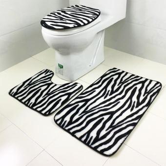 Fengsheng 3pcs/set Bathroom Non-slip Floor Mat Toilet Lid Mats 43*37cm/45*40cm/45*75cm Bathroom Rug Sets Bath Mat zebra-Stripe - intl