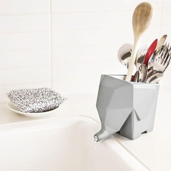 Small Elephant Drain Elephant Kitchen and Toilet Triple Cutlery Storage Box Chopsticks Box Tableware Collection Cup Toothbrush Holder - intl