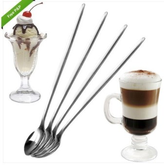 Stainless Steel Long Spoon Coff ee Latte Ice Cream Soda Sunda e Drink Cocktail Scoop Mixer Puddler Stirring Bar Spoon Tool - intl