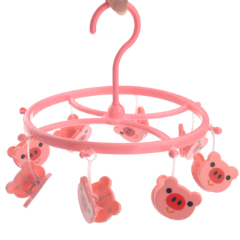 Cube Cartoon Little Pig Style 8 Clips Round Plastic Drying Rack Clothes Socks Hanger Pink