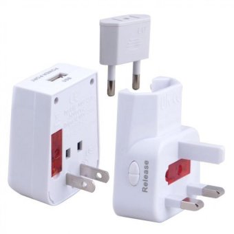 Adaptor All in 1 (EU + AU + UK + US Plug) World Universal Travel Adaptor with USB Output - White