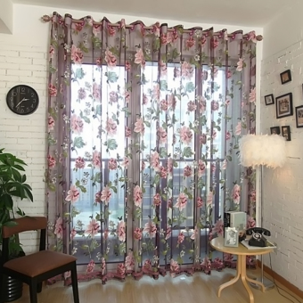 Floral bergaya tule kain pual semata-mata tirai untuk jendela pintu rumah panel dinding dekorasi kain kelambu 1 m x 2 m