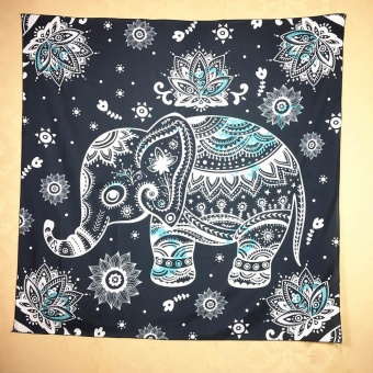 Elephant Print Square Decorative Tapestry Beach Throw Roundie Towel Yoga Mat BK - intl