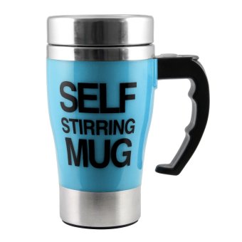Stainless steel Mug automatic stirring mug Automatic stirring 350ml with lid Handle button design Keep warm blue - intl