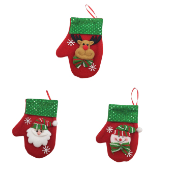 Christmas Gloves Gift Bag Hanging Decor Cute Mitten Santa Claus Snowman Deer