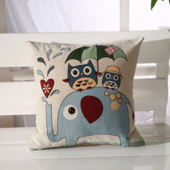 4ever 2pcs 45 x 45cm Cotton Linen Elephant and Owl Cushion Pillows Home Decor