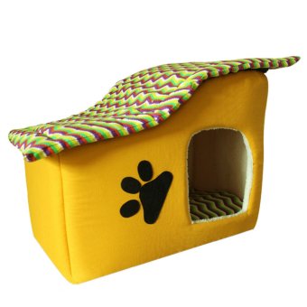 360DSC Paw Pattern Wave Stripe Pet Puppy Dog House Bed Kennels Pet Supplies - Yellow (Intl)