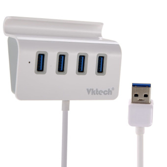 Vktech USB 3.0 4-Port Portable Hub with 2-Foot USB 3.0 Cable (Glossy White) 