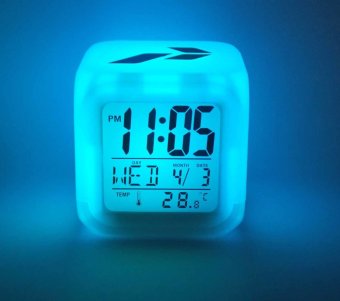 Belvanian Jam Moody Kubus Berubah 7 Warna + Pengukur suhu Jam Weker Alarm