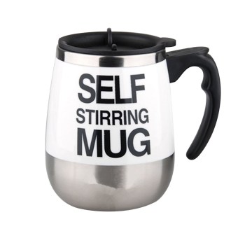 Hot Sale Novelty Automatic Electric Stirring Coffee Mug, Comfkey Double Layer Stainless Steel Self Stirring Auto Coffee Mugs Self Mixing Cup for Morning, Office, Travelling (White) (450ml/15.2oz)