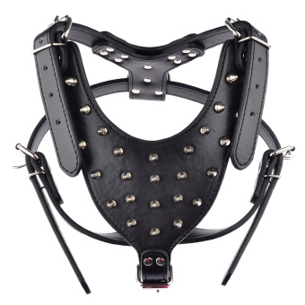 360DSC Soft PU Leather 28 Silver Spiked Rivets Studded Dog Chest Straps Pet Harness for Pit Bull, Boxer, Bull Terrier - Black (Intl)