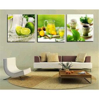 Lemon 40X40cm 3 Panel Modern Printed Fruits Lemon Painting Picture Oncanvas - intl