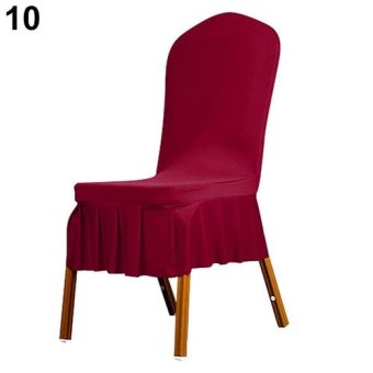 Broadfashion Pleated Skirt Chair Cover Spandex Flat Front Wedding Party Banquets Home Decor (Wine Red) - intl