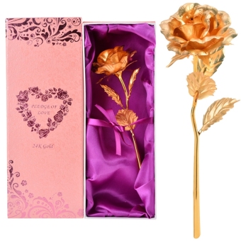 Hot Fashion 25cm 24K Dipped Gold Foil Rose Flower Gift for Birthday Valentine's Day Mother's Day - intl