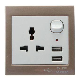 2pcs Double 2 USB Ports Wall Charger Socket Outlet Plug Switch Adapter Gold - intl