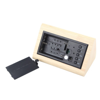 Classical Triangular Digital LED Wood Wooden Desk Alarm Clock Thermometer (Beige)