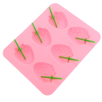 HL 6-Cell 3D Strawberry Shaped Diy Ice Cube Tray Mini Cake Chocolatejelly Pudding Maker Mold (Pink) - intl