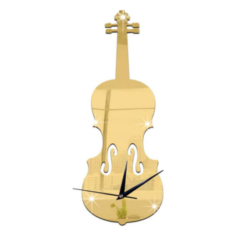 Modern Art Design DIY 3D Guitar Digital Clock Music Classroom Children's Room Decorative Mirror Clock Relogio Parede Reloj Mural(Gold)
