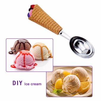HengSong DIY Lovely Resin Handle Stainless Steel Spoon Ice Cream Scoop Fruit Ball Cutter(Khaki) - intl