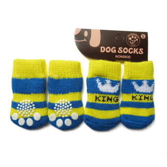 4 Pcs Pet Dogs Cats Socks Thick Strong Skid Designed YellowBlue Color (EXPORT)