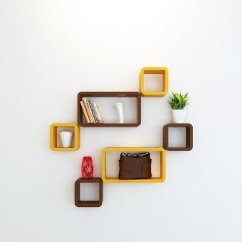 DecorNation Wall Shelf Set of Six Cube Rectangle Designer Wall Rack Shelves - Brown & Yellow(Intl)