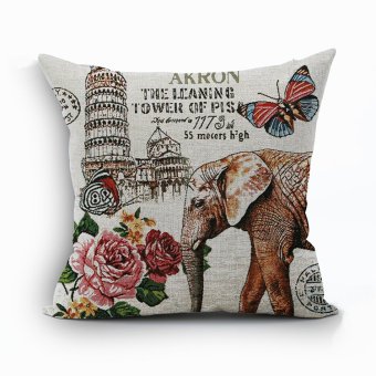 Yazilind Retro Elephant pattern Multicolor decorative pillowcase room sofa home 45*45CM/17.55*17.55 inch