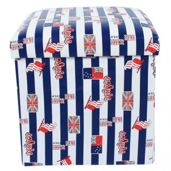 EOZY Square PU Leather Striped British Flag Folding Storage Cube Foot Stool Seat Footrest Foldable Storage Box Home Decor (Blue) - Intl