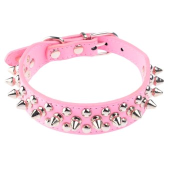 360DSC Punk Style Round Bullet Nail Rivet Studded Soft PU Leather Pet Dog Puppy Collar - Pink (Intl)