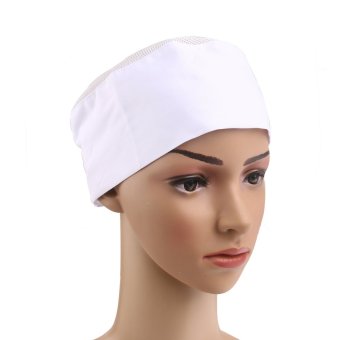 5pcs Breathable Mesh Top Skull Cap Professional Catering Chefs Hat with Adjustable Strap - One Size (White)