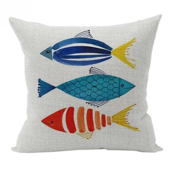 Nunubee Sofa Cotton Linen Home Square Pillow Decorative Throw Pillow Case Cushion Cover Fish 1