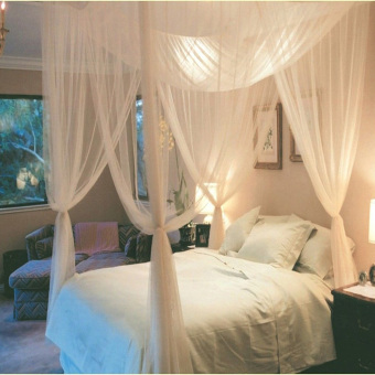 Poliester ranjang kelambu kanopi jaring tempat tidur queen 4 pos sudut kelambu putih