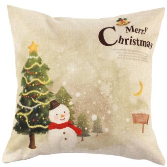LT365 Christmas Tree Snowman Merry Christmas Cotton Linen Square Shaped Decorative Pillow Cover Pillowcase Pillowslip